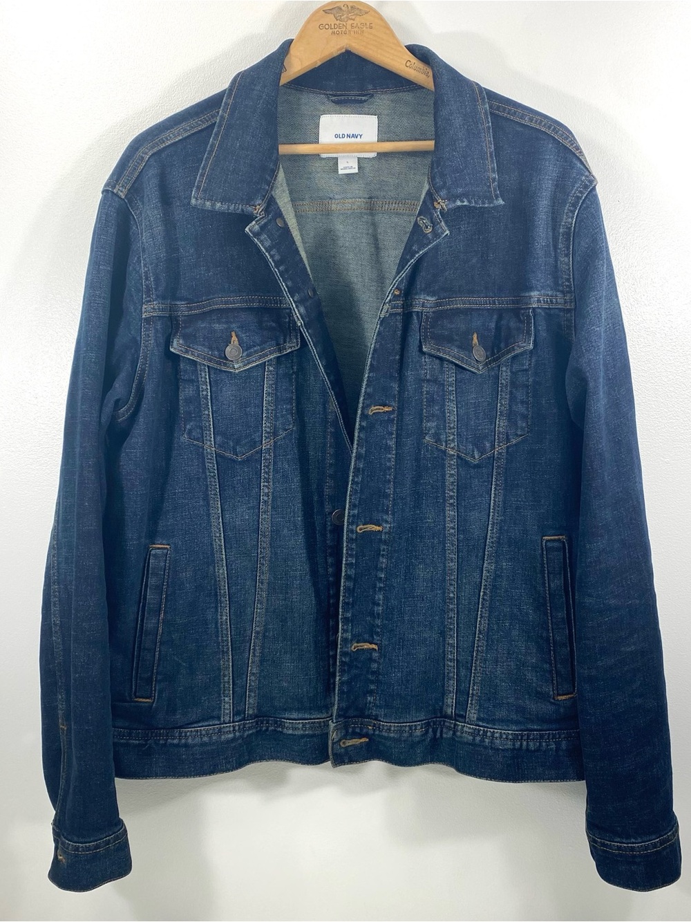 Old Navy Classic Blue Dark Wash Trucker Flex Denim Jean Jacket + Stretch L